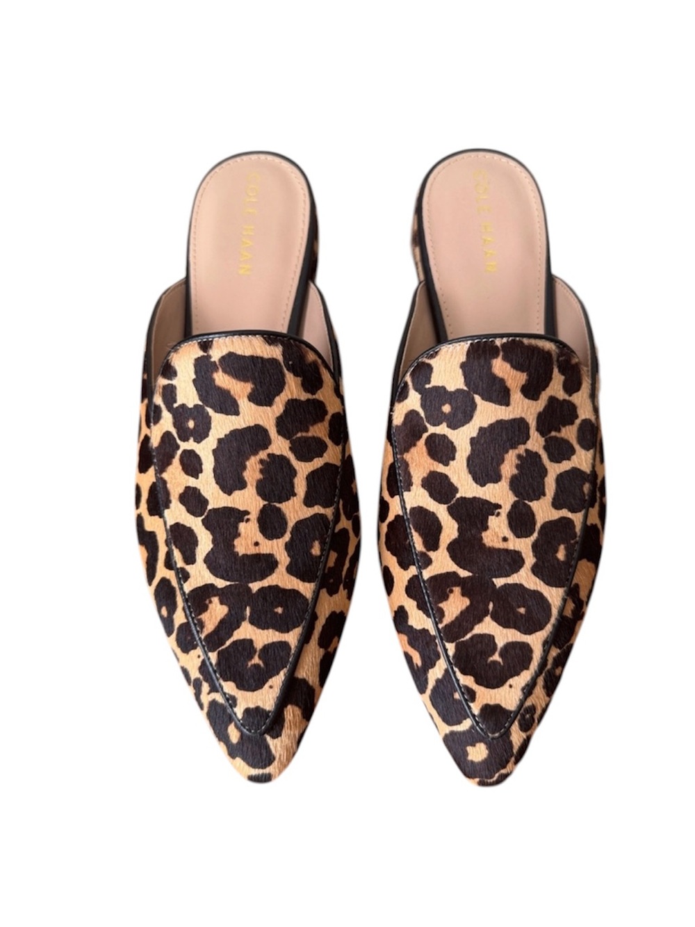 Cole Haan Leopard Print Pointed Toe Mule in Tan Black Size 9.